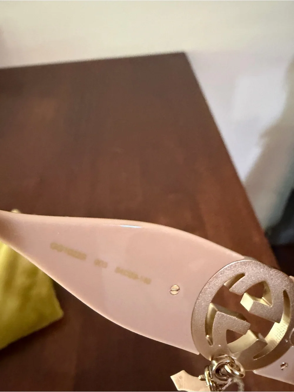 Gucci Pink and Tortoiseshell Square Sunglasses with Gold Chain Strap